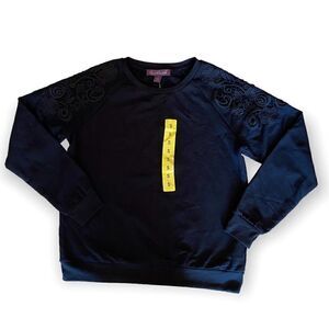 Gloria Vanderbilt Black Lace Sweatshirt SZ S NWT